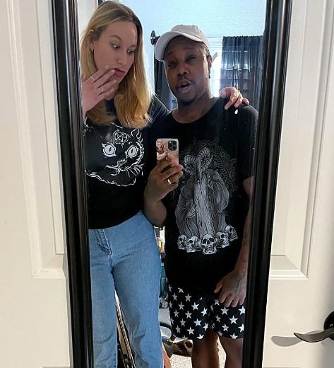 Derrick Blackman's wife JoJo wearing her Pentagram Kitty Tee